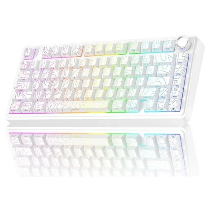 Aula F75 Mekanik RGB TKL Seiya Switch Kablosuz Makrolu Hot Swap Gaming Klavye Desenli Beyaz