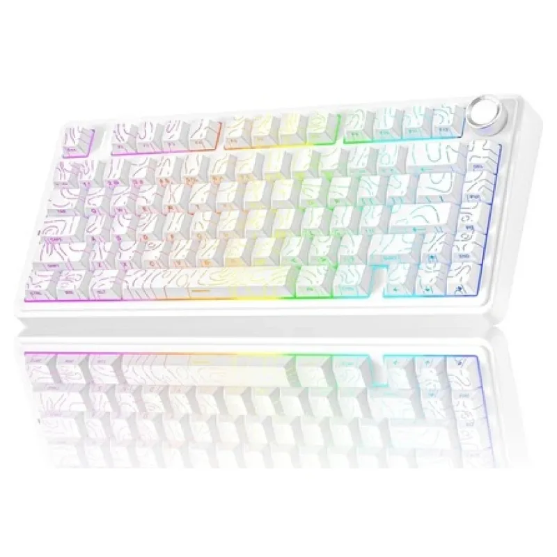 Aula F75 Mekanik RGB TKL Seiya Switch Kablosuz Makrolu Hot Swap Gaming Klavye Desenli Beyaz