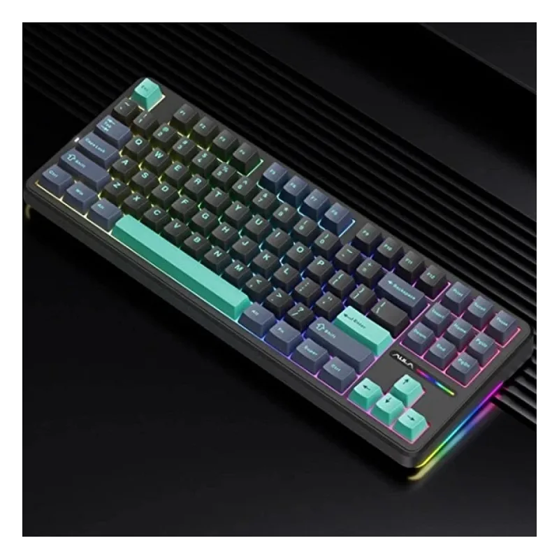 Aula F87 PRO Mekanik RGB TKL GrayWood V4 Switch Kablosuz Makrolu Hot Swap Klavye Siyah