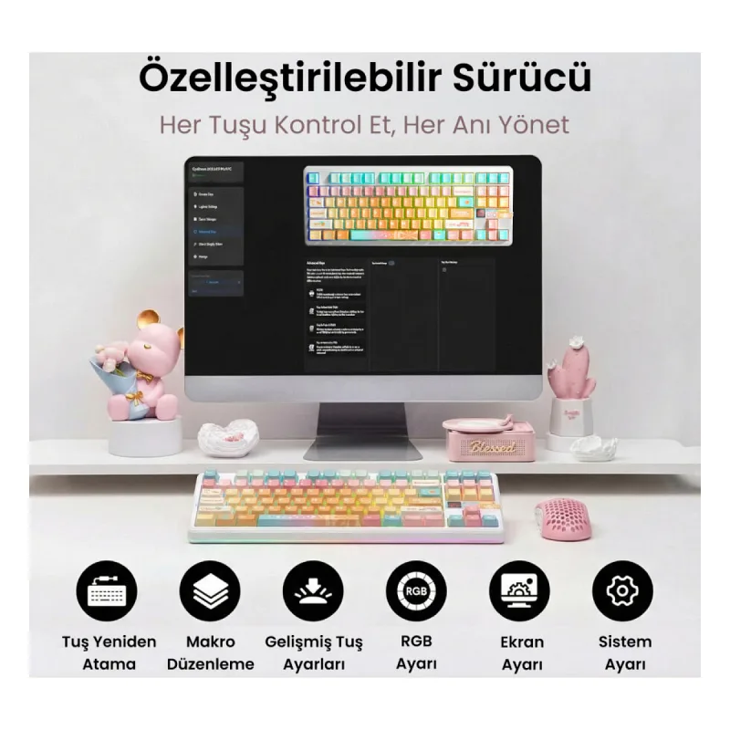 Aula F87 PRO V2 Mekanik RGB TKL Meteor Ice Cream Switch Kablosuz Makrolu Hot Swap Klavye Orange Juice