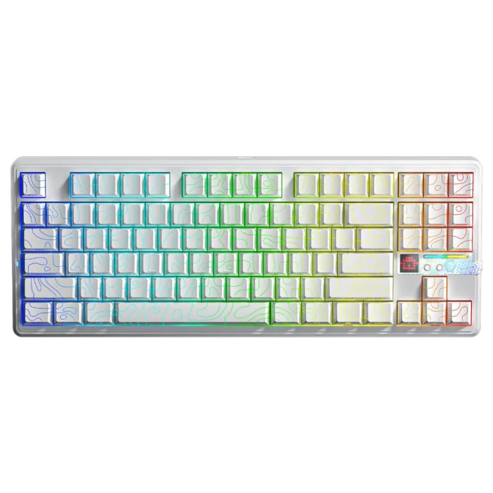 Aula F87 PRO V2 Mekanik RGB TKL Star Vector Switch Kablosuz Makrolu Hot Swap Klavye Desenli Beyaz