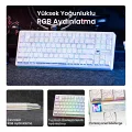 Aula F87 PRO V2 Mekanik RGB TKL Star Vector Switch Kablosuz Makrolu Hot Swap Klavye Desenli Beyaz