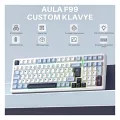 Aula F99 Mekanik RGB Hot Swap GrayWood V4 Switch 3 Modlu Kablosuz Makrolu Türkçe Q Klavye Lacivert
