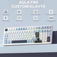 Aula F99 Mekanik RGB GrayWood V4 Switch 3 Modlu Kablosuz Makrolu Hot Swap Türkçe Q Klavye Lacivert