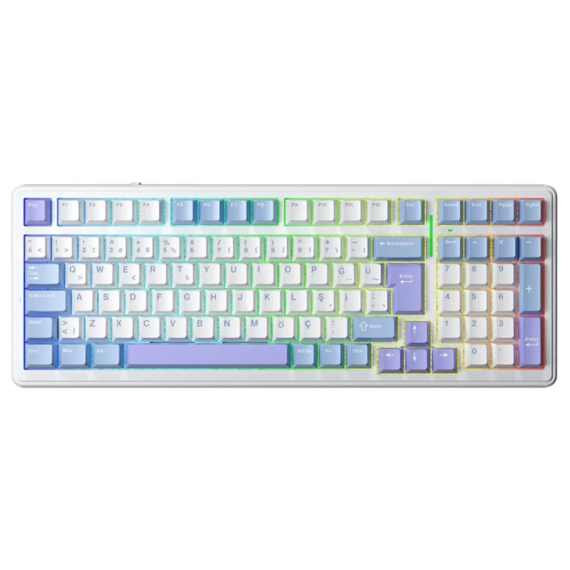 Aula F99 Mekanik RGB Hot Swap GrayWood V4 Switch 3 Modlu Kablosuz Makrolu Türkçe Q Klavye Mavi