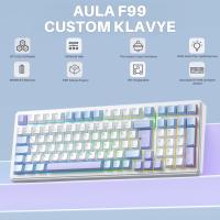 Aula F99 Mekanik RGB Hot Swap GrayWood V4 Switch 3 Modlu Kablosuz Makrolu Türkçe Q Klavye Mavi