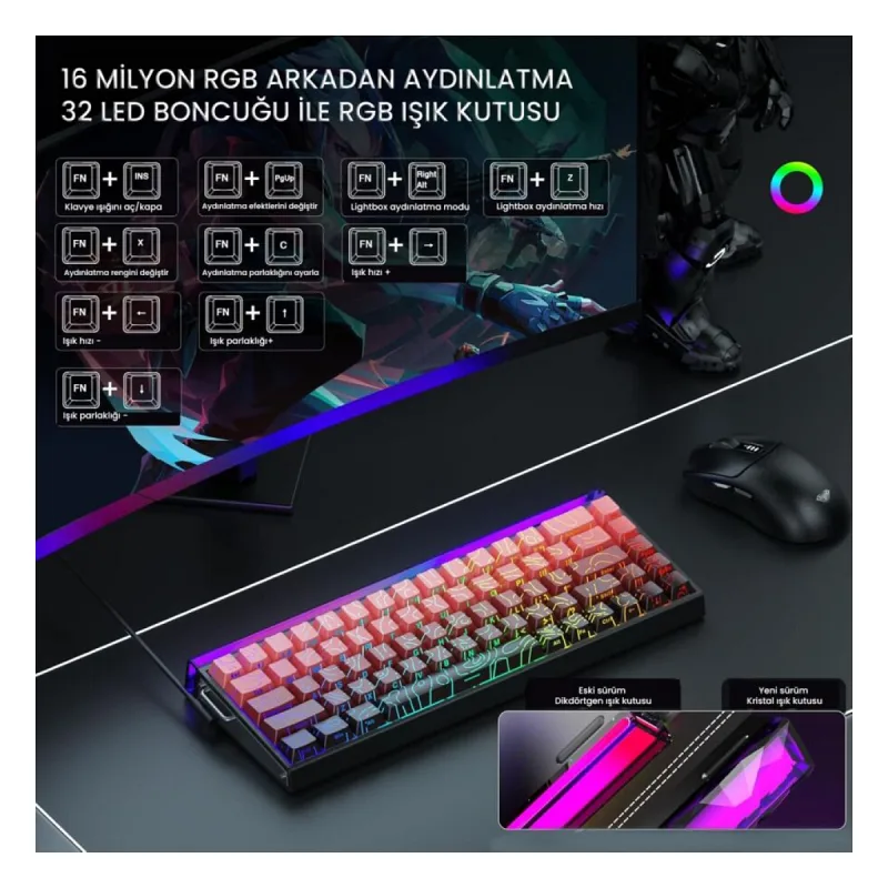 Aula Hero 68 HE Manyetik Klavye Rapid Trigger Dragon King Switch 8000Hz RGB Neon TKL Hot Swap Oyuncu Klavyesi Kırmızı