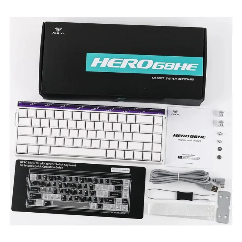 Aula Hero 68 HE Manyetik Klavye Rapid Trigger Meteor Switch 8000Hz RGB Neon TKL Hot Swap Oyuncu Klavyesi Beyaz