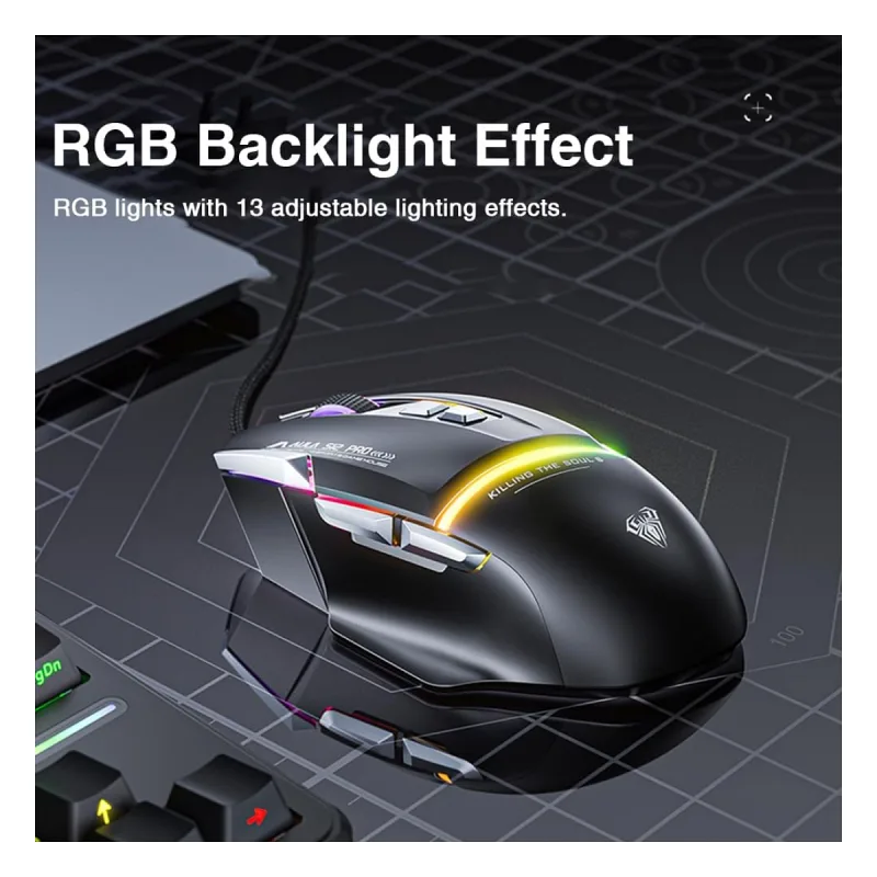 Aula S12 Pro Siyah Makrolu Ergonomik Optik Kablolu Oyuncu Mouse
