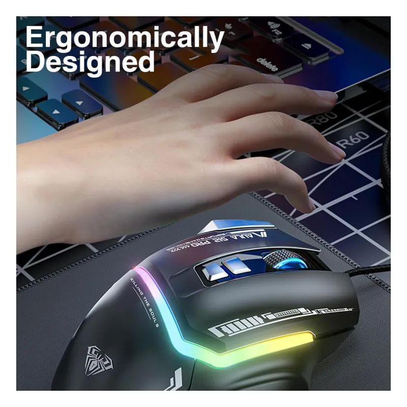 Aula S12 Pro Siyah Makrolu Ergonomik Optik Kablolu Oyuncu Mouse