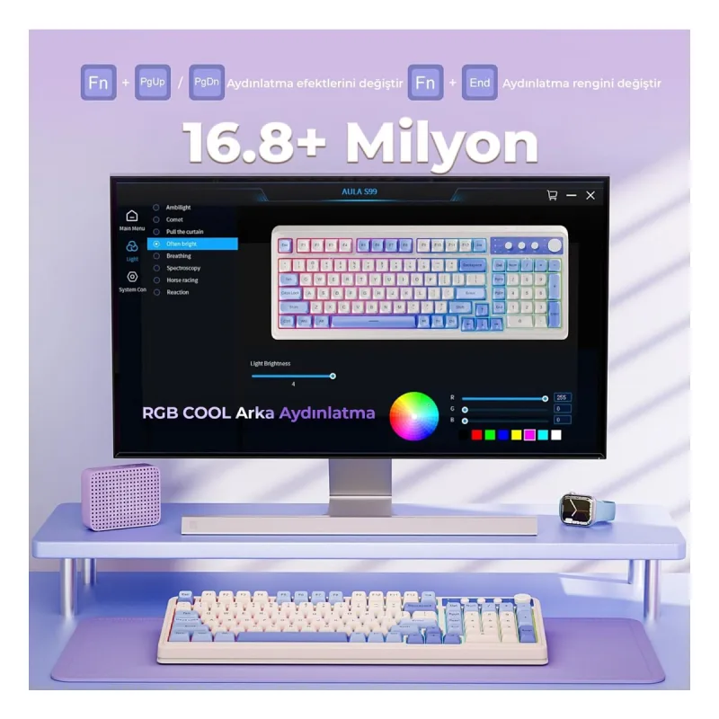 Aula S99 Retro Mavi RGB %96 Kablolu/Kablosuz Oyuncu Klavyesi
