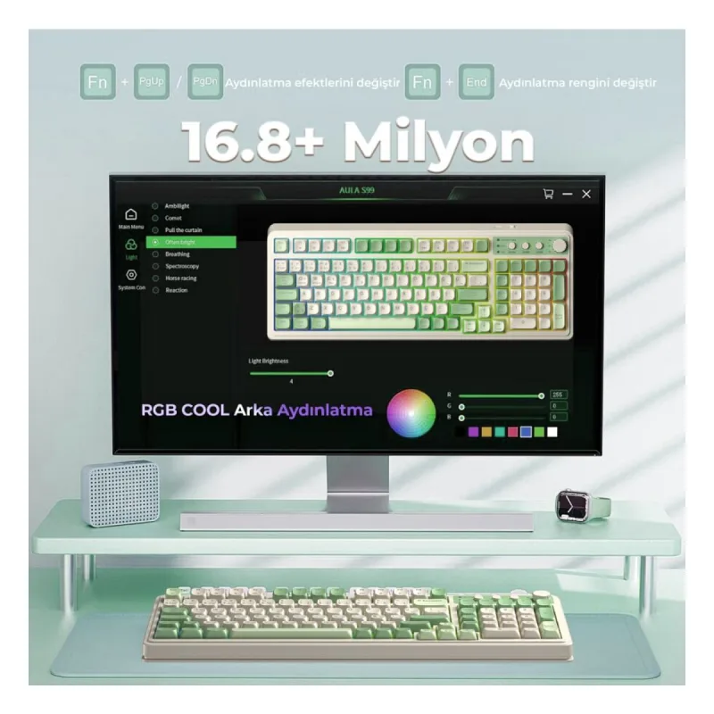 Aula S99 Retro Yeşil RGB %96 Kablolu/Kablosuz Oyuncu Klavyesi