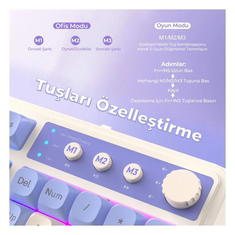 Aula S99 Retro Yeşil RGB %96 Kablolu/Kablosuz Oyuncu Klavyesi
