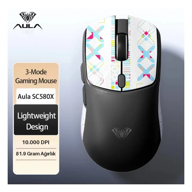 Aula SC580X LightWeight Siyah Şarjlı Makrolu Ergonomik Optik Kablolu/Kablosuz Oyuncu Mouse