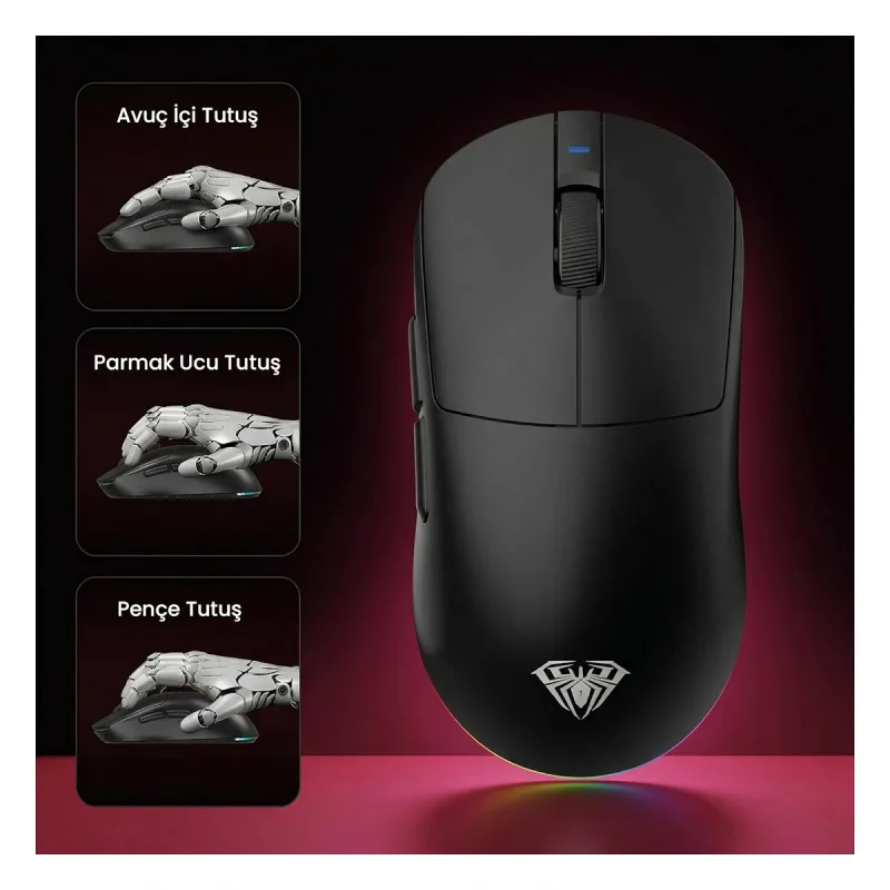 Aula V9 Pro Plus Şarjlı Optik Kablolu/Kablosuz Oyuncu Mouse