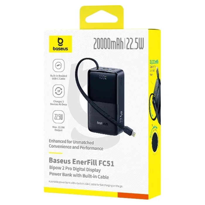 Baseus EnerFill FC51 Bipow2 Pro Siyah 20000 mAh Hızlı Şarj Powerbank