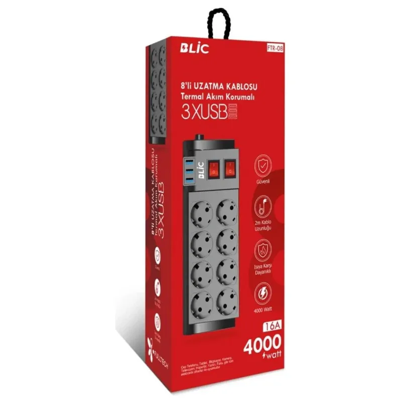 BLİC FTR-08 8Lİ UZATMA KABLO AKIM KORUMALI