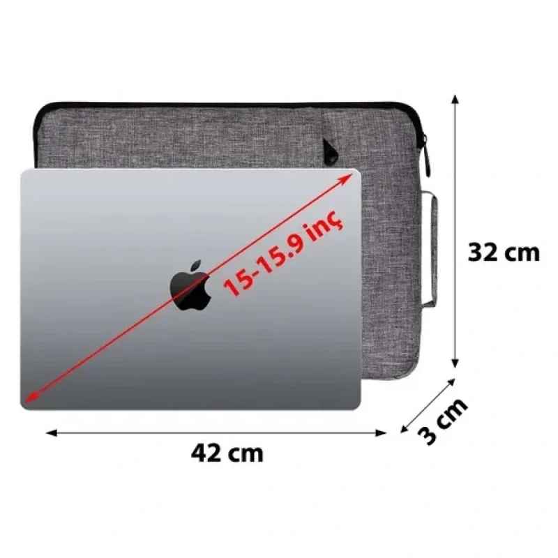 D'VERS GRİ UNİSEX 13-14-15.6 INÇ UYUMLU MACBOOK KILIF NOTEBOOK LAPTOP ÇANTASI