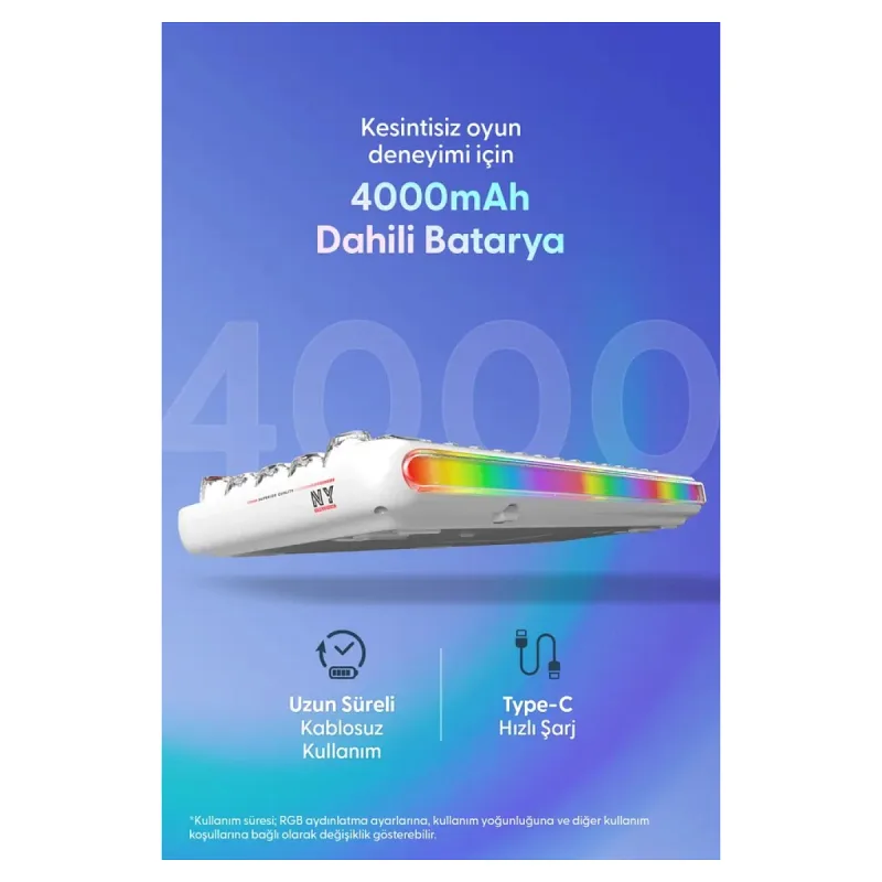 Daxi 713 CrystalKeys Dinamik RGB Oyuncu Klavyesi - Beyaz