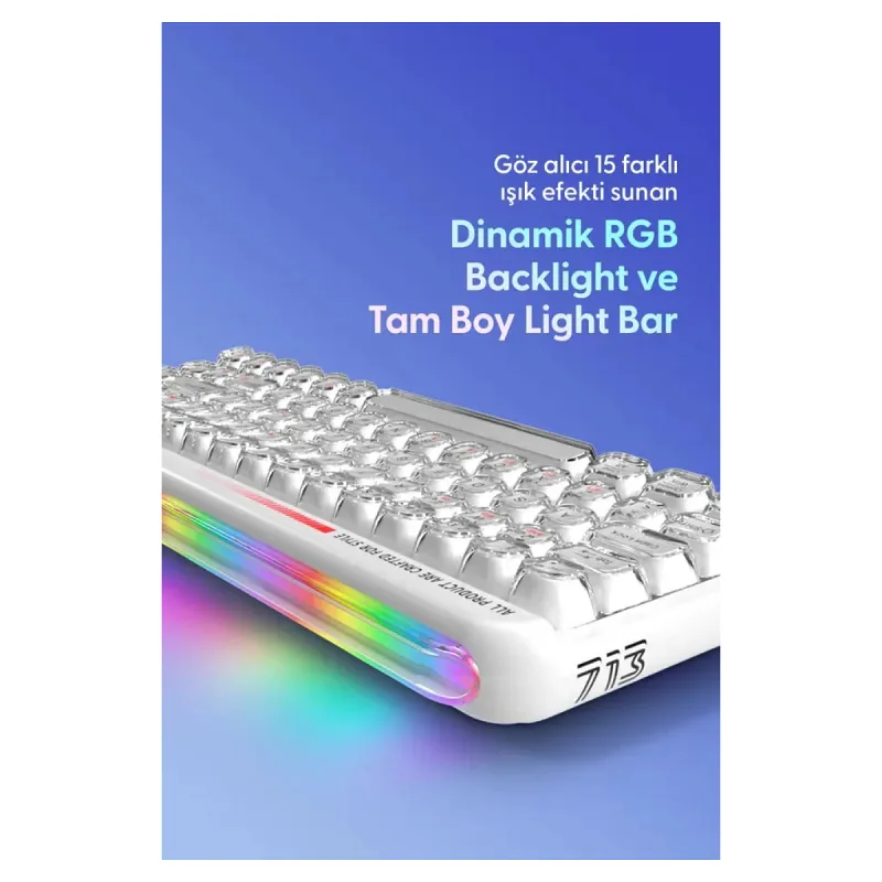 Daxi 713 CrystalKeys Dinamik RGB Oyuncu Klavyesi - Beyaz