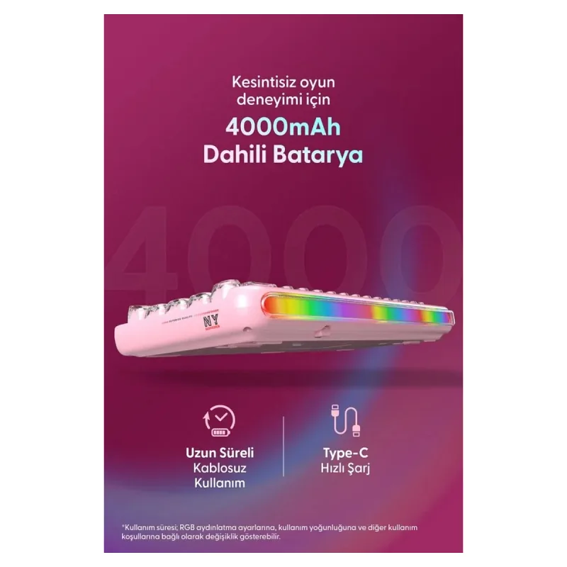 Daxi 713 CrystalKeys Dinamik RGB Oyuncu Klavyesi - Pembe