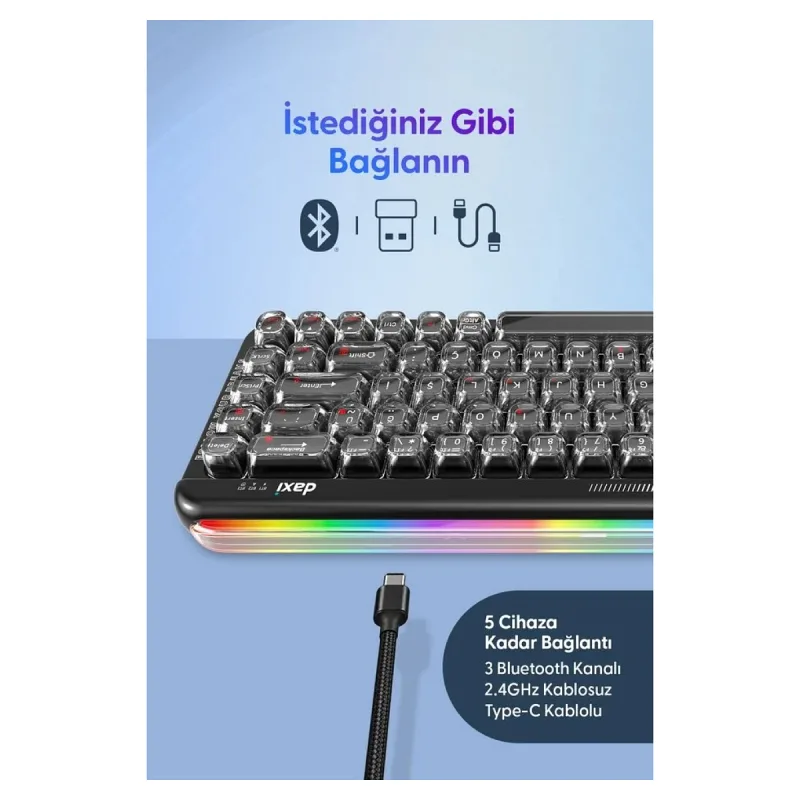 Daxi 713 CrystalKeys Dinamik RGB Oyuncu Klavyesi - Siyah