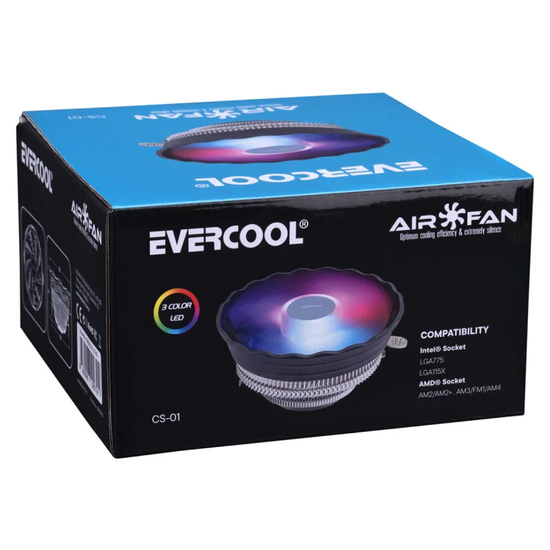 EVERCOOL CS-01 RAİNBOW 3PİN 12CM FAN INTEL LGA1700/AMD AM5 UYUMLU HAVA SOĞUTMALI CPU FAN