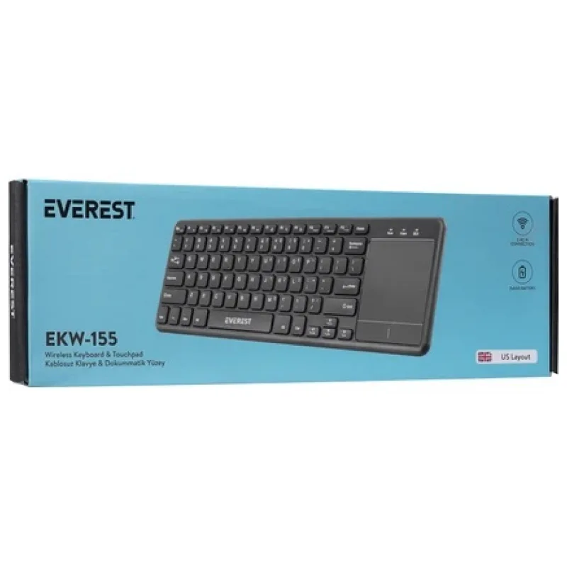 EVEREST EKW-155 SİYAH TOUCPAD MOUSE US LAYOUT KABLOSUZ SMART TV KLAVYE