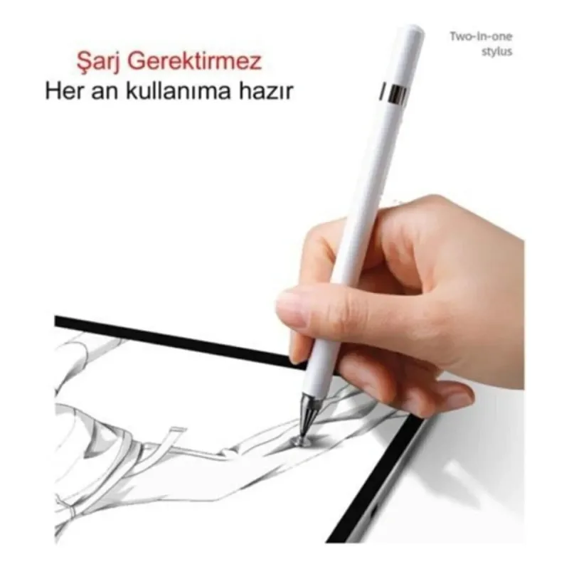 FİBAKS DOKUNMATİK KALEM TÜM CİHAZLARA UYUMLU TABLET TELEFON IÇİN ÇİZİM & YAZI KALEMİ 2 IN 1 DİSK UÇLU