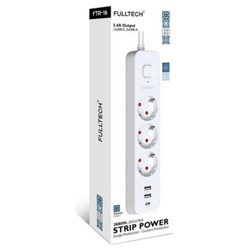 FULLTECH FTR-16 PRİZ 1,8MT USB'Lİ 3'LÜ - 64022