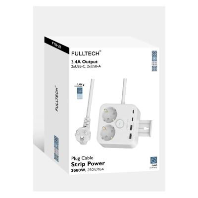 FULLTECH FTR-21 TERMAL AKIM KORUMALI ISIYA DAYANIKLI 2’Lİ DUVAR TİPİ PRİZ 2X USB 2X TYPE-C
