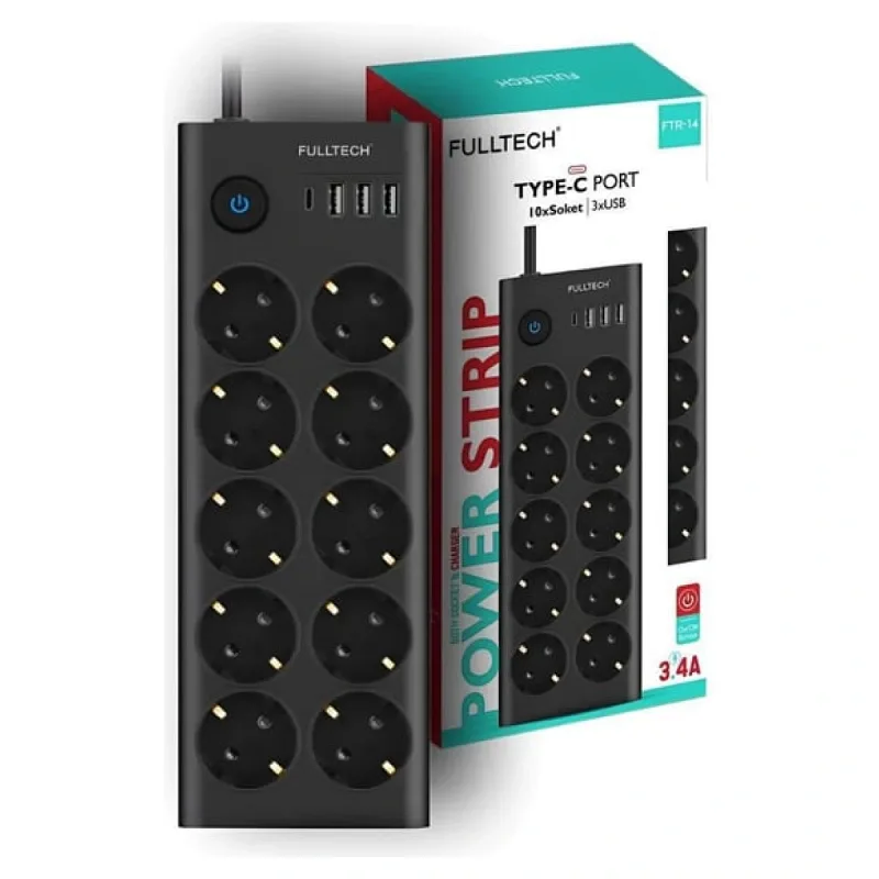 FULLTECH TERMAL AKIM KORUMALI 10 LU UZATMA KABLOSU 3XUSB 1X TYPE C FTR-14
