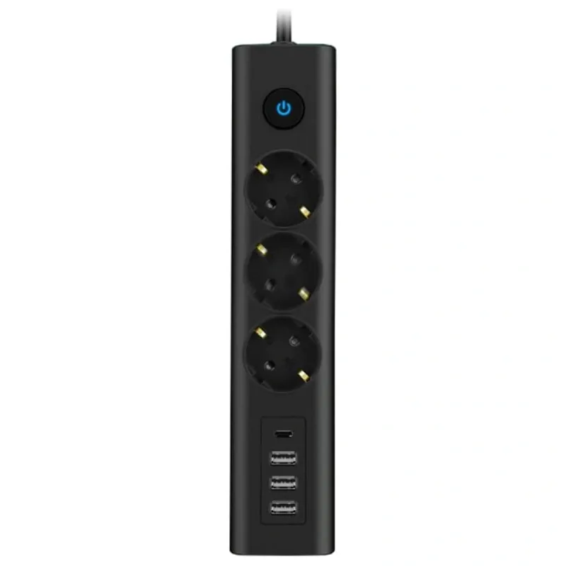 FULLTECH TYPE-C PORT GİRİŞLİ AKIM KORUMALI 3'LÜ PRİZ, 3 USB, 1 TYPE-C GİRİŞ, ISIYA DAYANIKLI