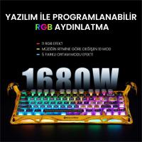 GRAVASTAR MERCURY K1 PRO RGB KABLOSUZ MEKANİK GAMİNG KLAVYE, ALÜMİNYUM ÇERÇEVELİ, INGİLİZCE Q, SARI KLAVYE