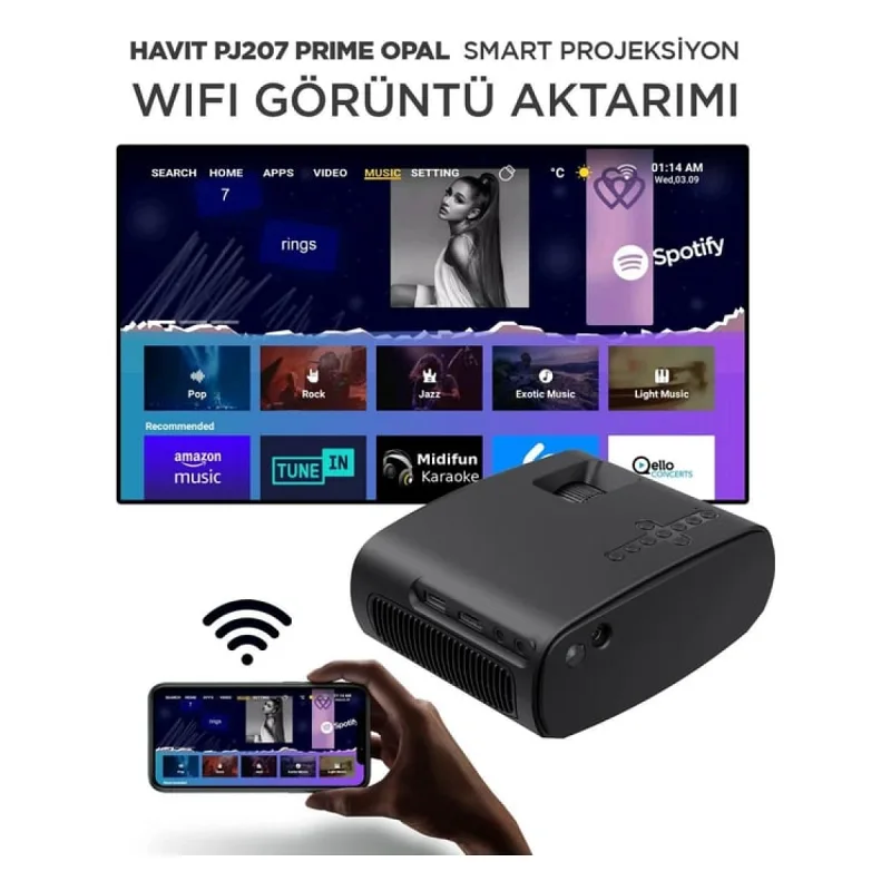 Havit PJ207 Pro Prime Opal 110 Lümen HD Wi-Fi Android Taşınabilir Projeksiyon Cihazı