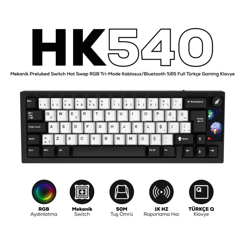 Hawk Gaming Chair HK540 RGB %65 Prelubed Switch Kablolu/Kablosuz Mekanik Oyuncu Klavyesi