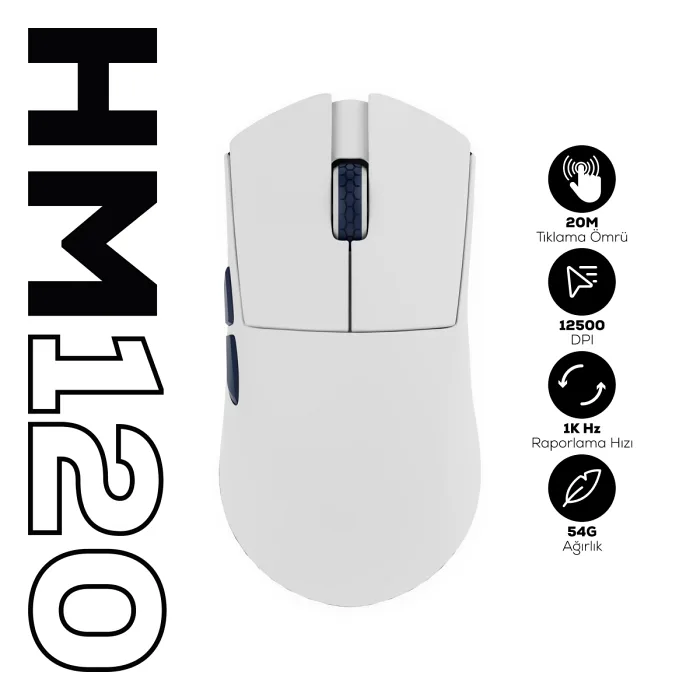 Hawk Gaming Chair HM120 Beyaz Şarjlı Optik Kablolu/Kablosuz Oyuncu Mouse