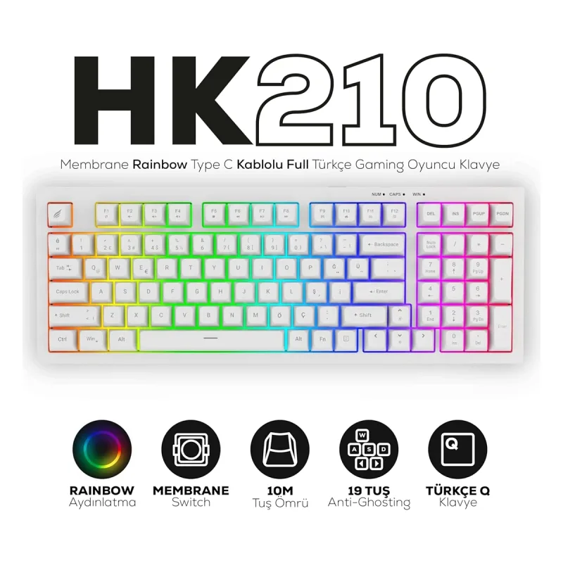 Hawk Gaming HK210 Beyaz Membrane Switch Kablolu Oyuncu Klavyesi
