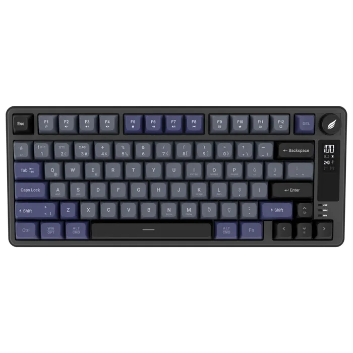 Hawk HK255 Membrane LCD RGB Kablosuz/Bluetooth Gri Mor %75 Türkçe Gaming Oyuncu Klavye