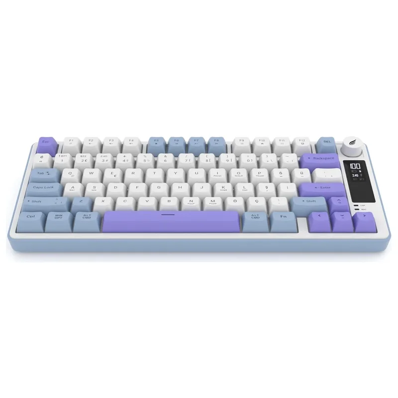 HK255 Membrane LCD RGB Kablosuz/Bluetooth Mavi Mor %75 Türkçe Gaming Oyuncu Klavye