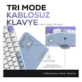 HK255 Membrane LCD RGB Kablosuz/Bluetooth Mavi Mor %75 Türkçe Gaming Oyuncu Klavye