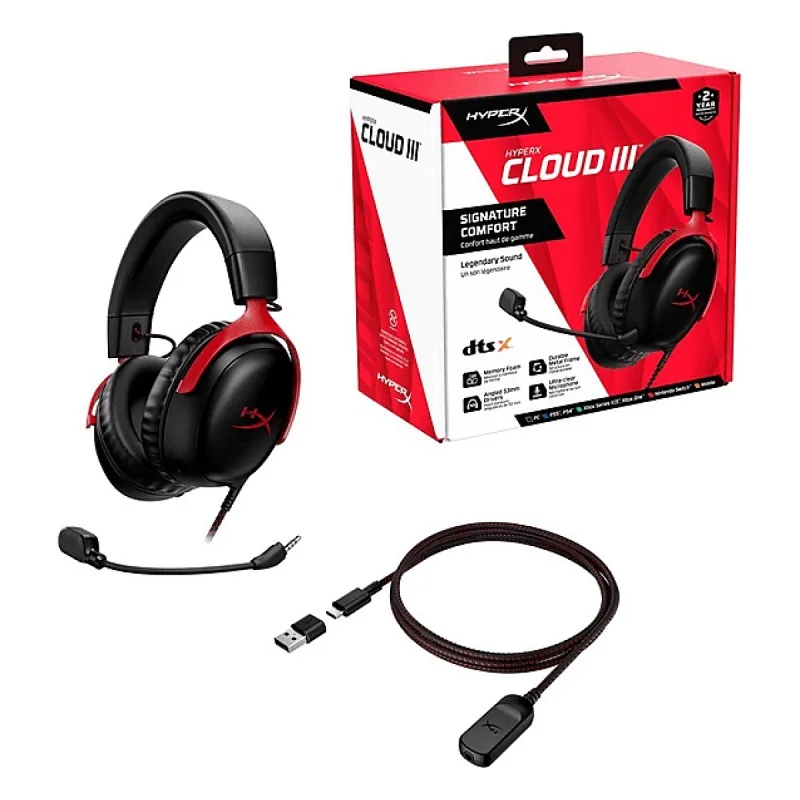 HyperX Cloud III 727A9AA Siyah-Kırmızı Kablolu Kulak Üstü Oyuncu Kulaklığı