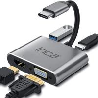 INCA ITPC-06TX TYPE-C HUB X4 HDMI 4K@30 HZ+ VGA+ USB 3.0+PD 100W ALUMİNYUM KASA