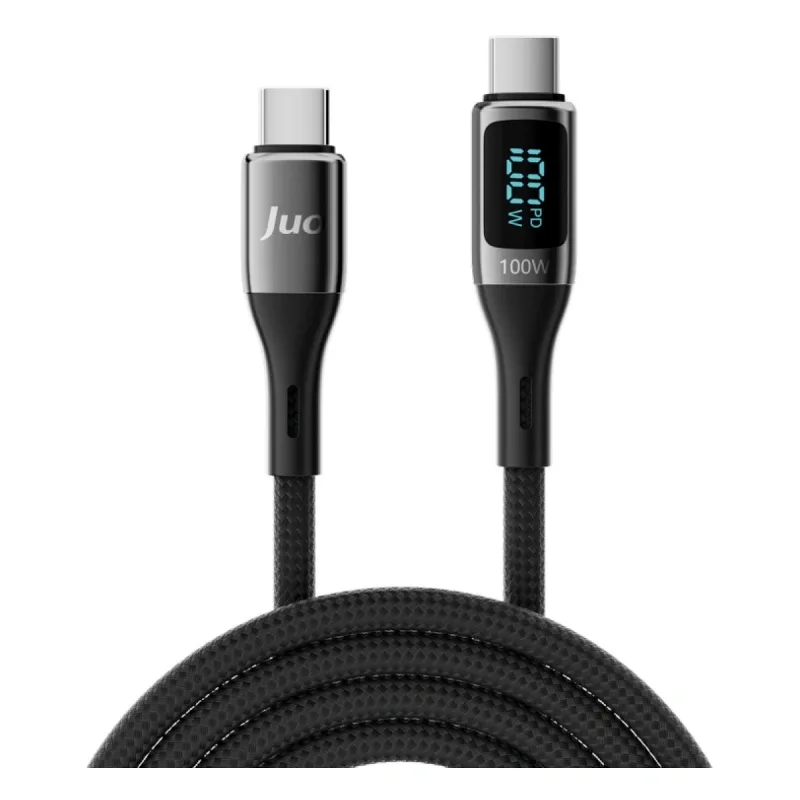 Juo 100W 5A QC4.0 Dijital Led Ekranlı E-Mark Çipli USB PD Type-C Hızlı Şarj ve Data Kablosu 2 Metre