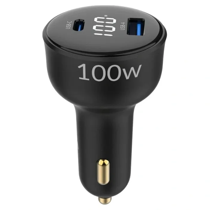 Juo 100W Led Ekranlı Type-C + USB-A Araç Şarj Aleti iPhone & Android & Notebook Araç içi Şarj Cihazı