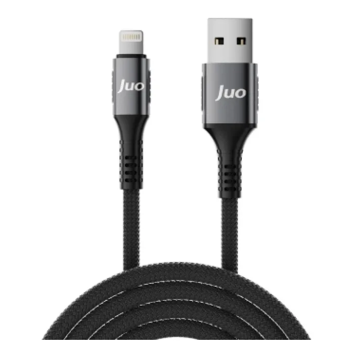 Juo 12W Dijital Led Ekranlı USB-A to Lightning iPhone iPad Örgülü Hızlı Şarj ve Data Kablosu 2 Metre