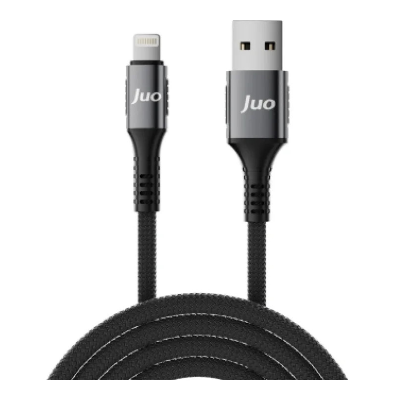 Juo 12W Dijital Led Ekranlı USB-A to Lightning iPhone iPad Örgülü Hızlı Şarj ve Data Kablosu 2 Metre