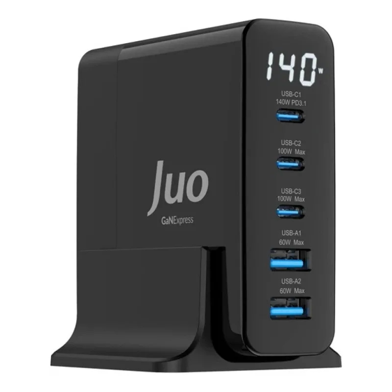 Juo 140W GaN PD 3.1 Masaüstü Hızlı Şarj Cihazı 3 Type-C + 2 USB-A iPhone & MacBook & Laptop Uyumlu Şarj Aleti