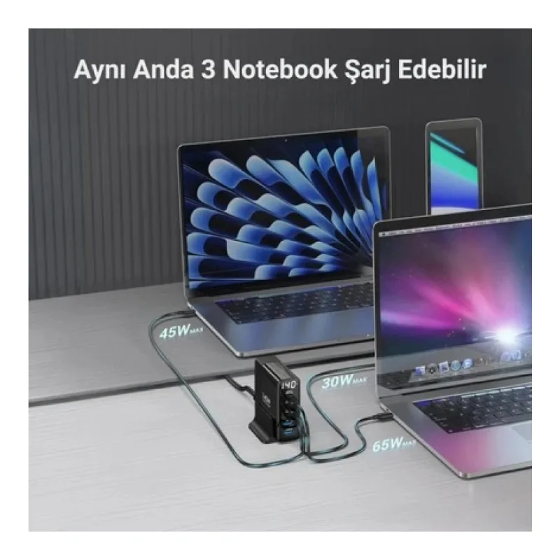 Juo 140W GaN PD 3.1 Masaüstü Hızlı Şarj Cihazı 3 Type-C + 2 USB-A iPhone & MacBook & Laptop Uyumlu Şarj Aleti