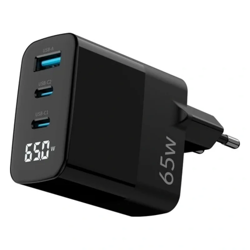 Juo 65W GaN Led Ekranlı Hızlı Şarj Cihazı 2 Type-C + USB-A iPhone & iPad & Notebook Uyumlu Şarj Aleti